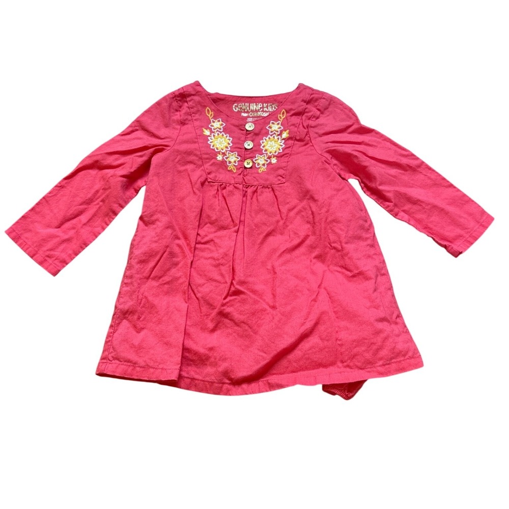 Genuine Kids OshKosh Tunic Top Kids Pink Floral‎ Embroidered Boho SIZE 18M